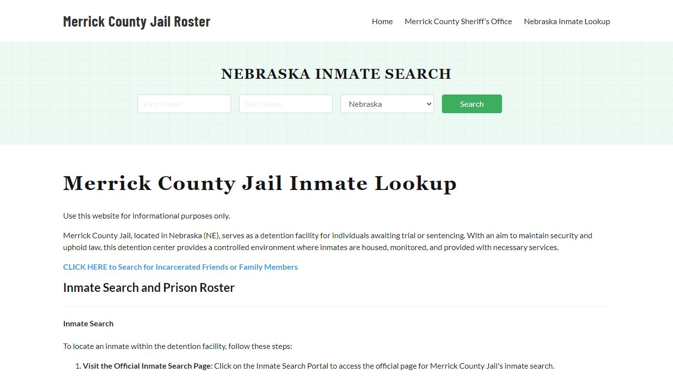 Merrick County Jail Roster Lookup, NE, Inmate Search