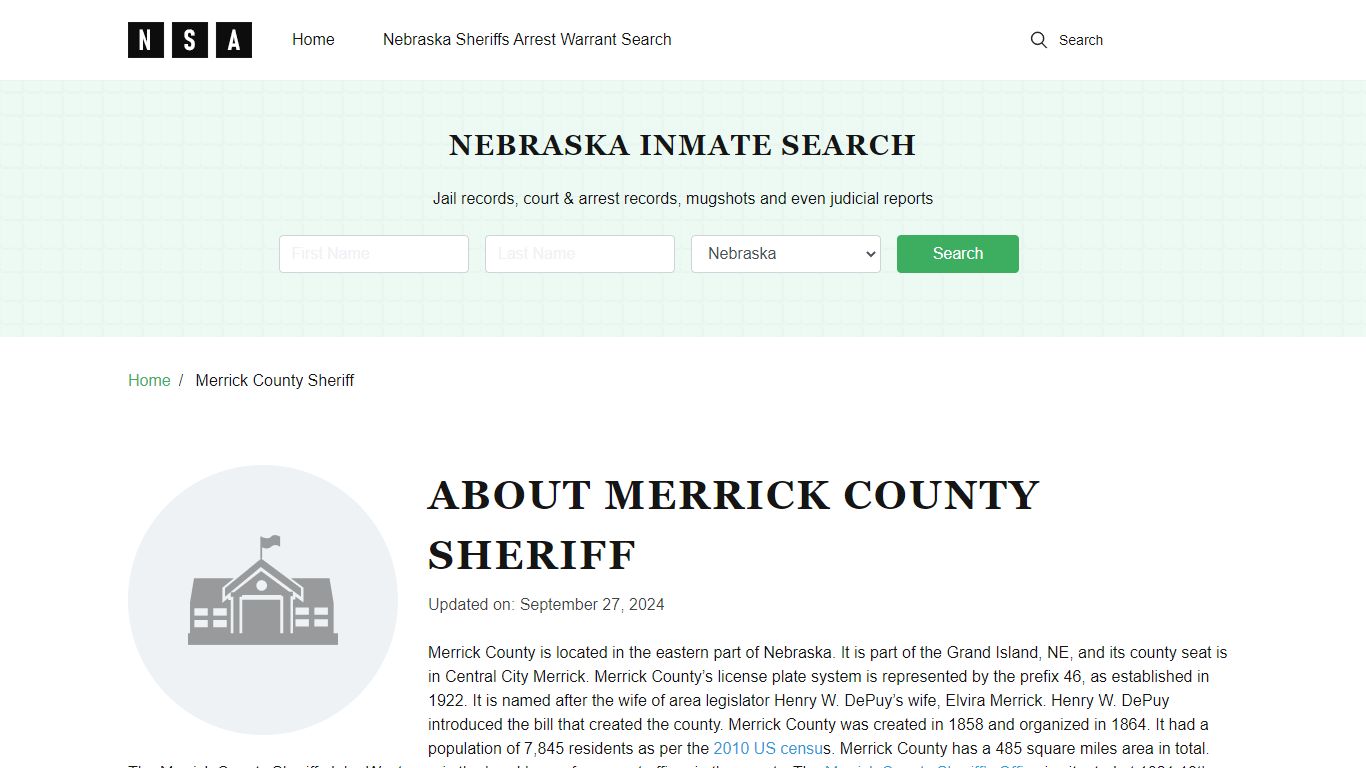 Merrick County Sheriff, Nebraska and County Jail Information