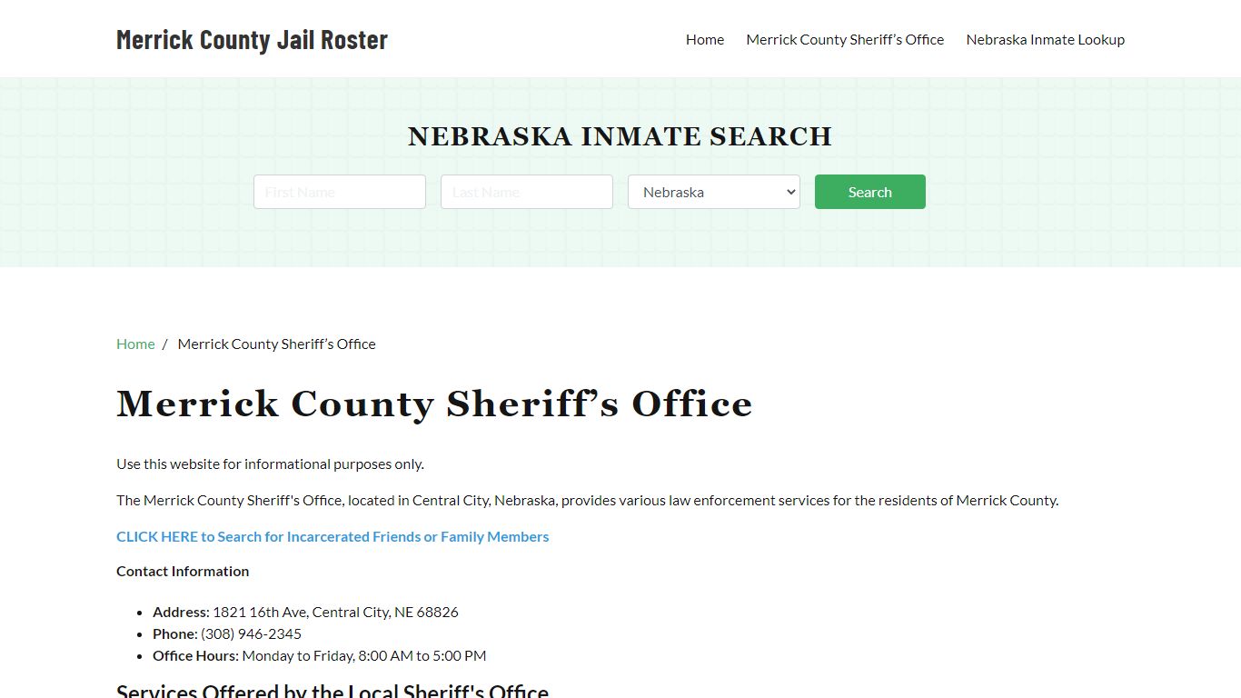 Merrick County Sheriff Office, NE, Arrest Warrants Search